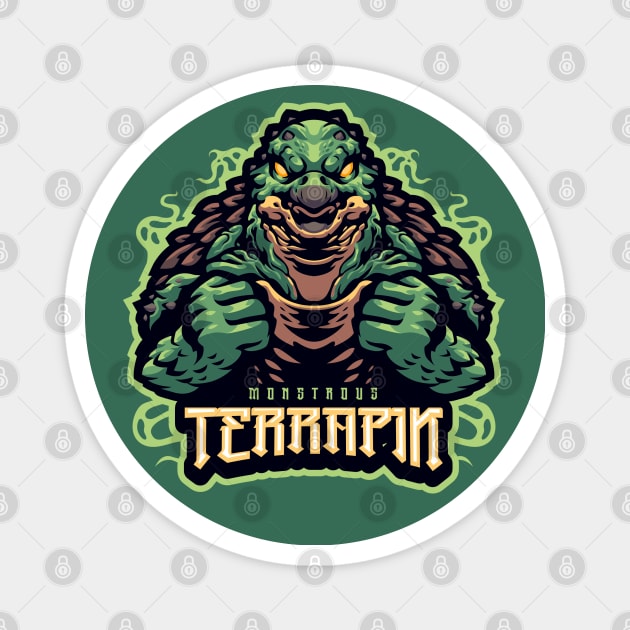 Monstrous Terrapin Green Retro Comic Vintage Cartoon Magnet by REVISTANGO